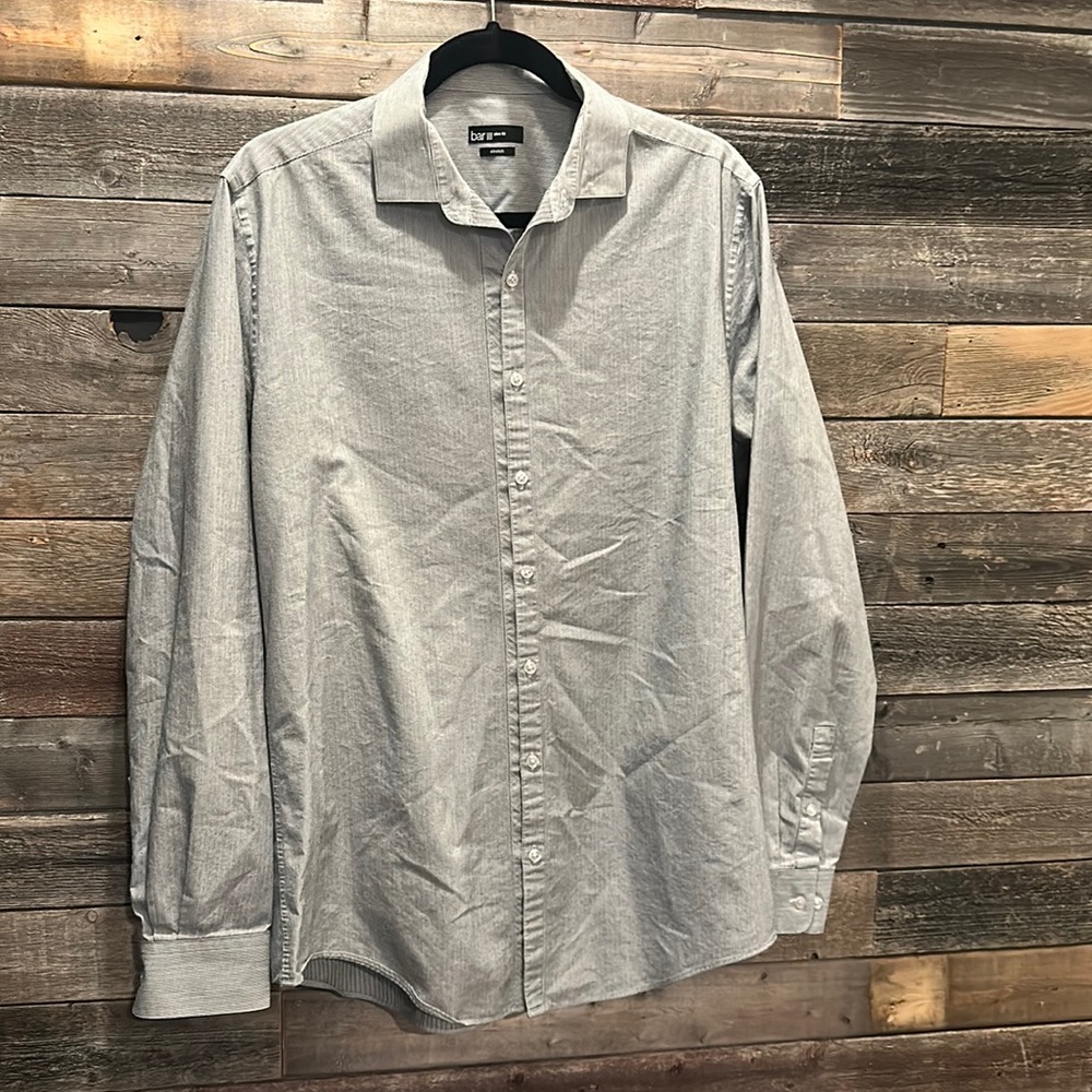 EUC Bar lll SlimFit Men’s Grey Pinstriped long sleeve shirt Sz L 16 1/2 36/37